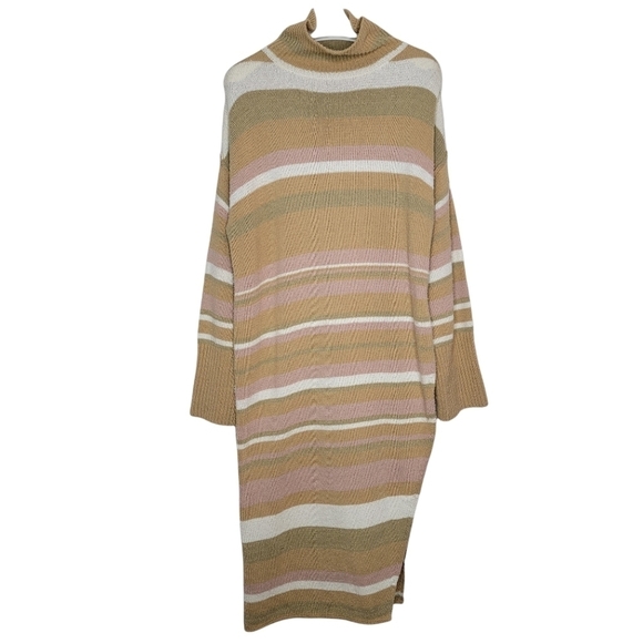 FREE PEOPLE Sweater Dress Maxi Toes In The Sand Stripe Cotton Oversize High Slit - Picture 6 of 16